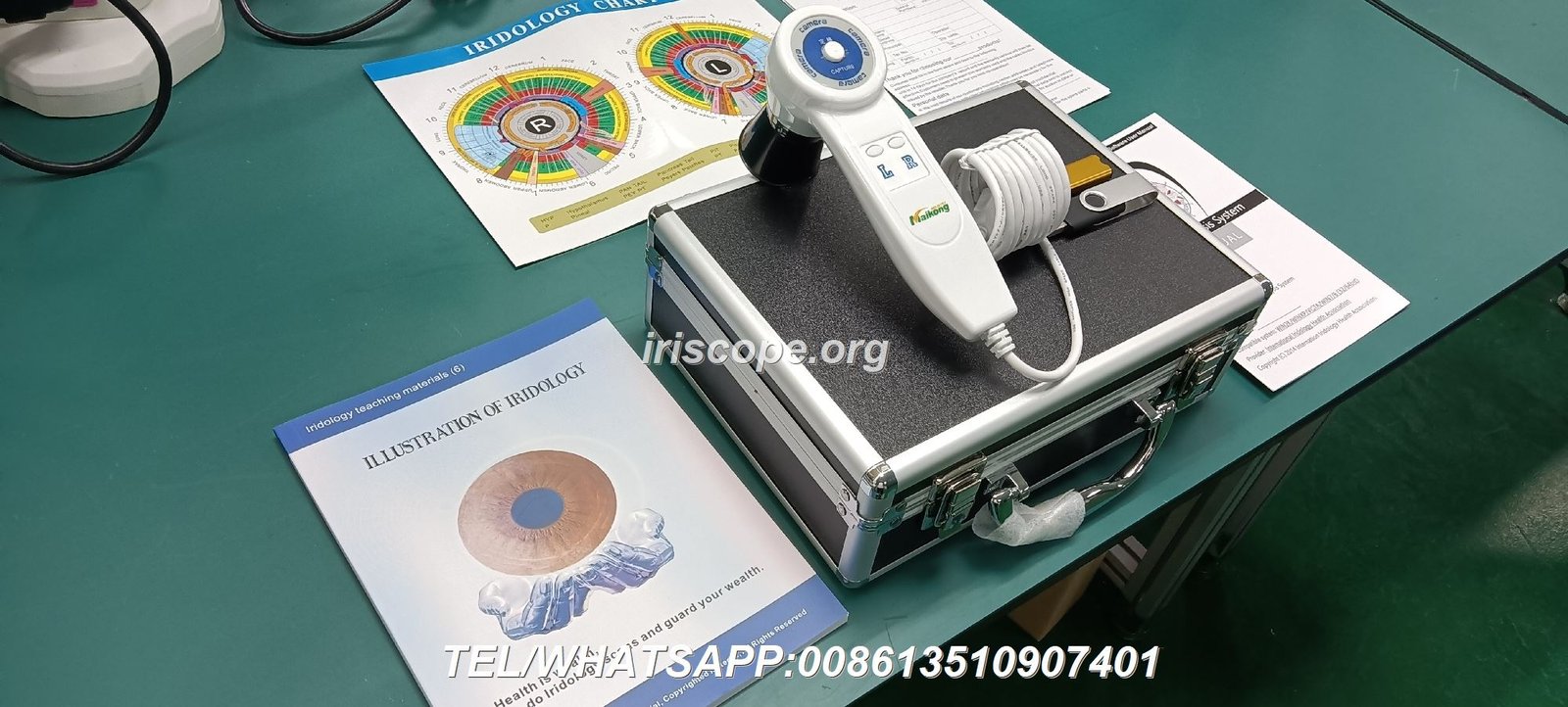 Equipo iriscopio MAIKONG mostrando características de calidad profesional y tecnología avanzada