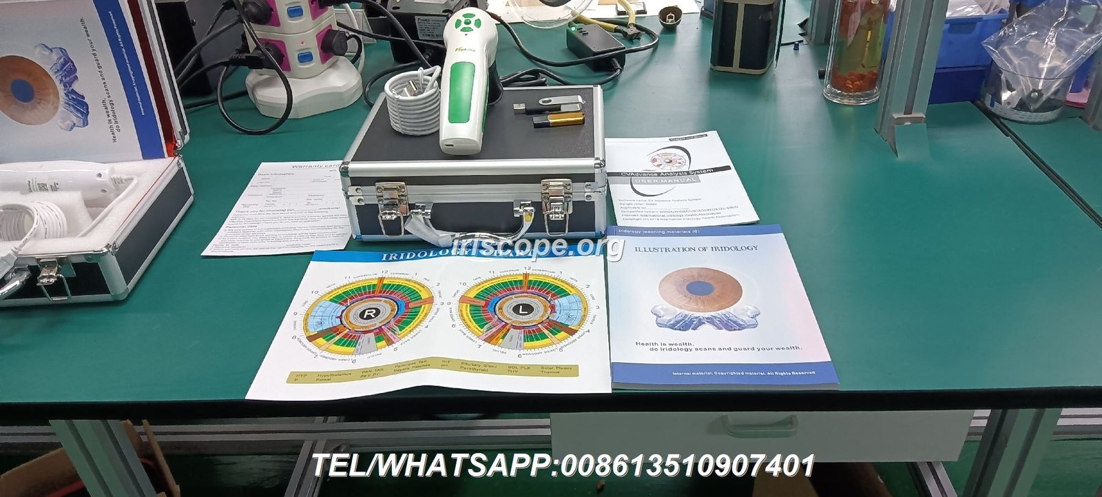 MAIKONG iriscope device components and accessories laid out
