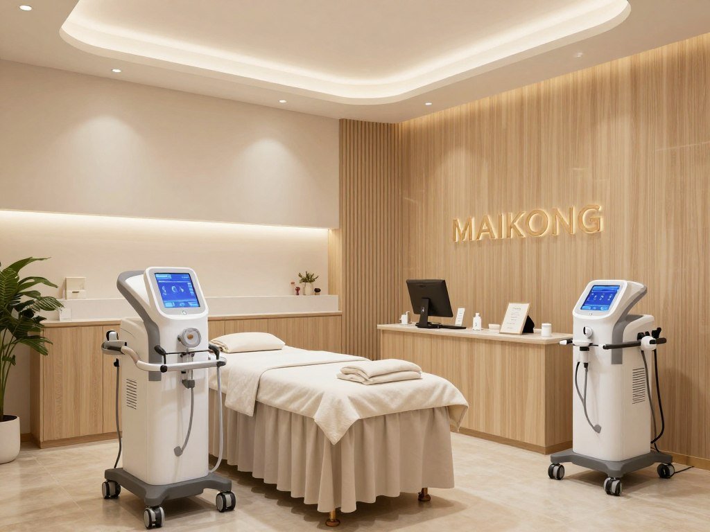 Centro de bienestar moderno con área de diagnóstico equipada con iriscopio MAIKONG