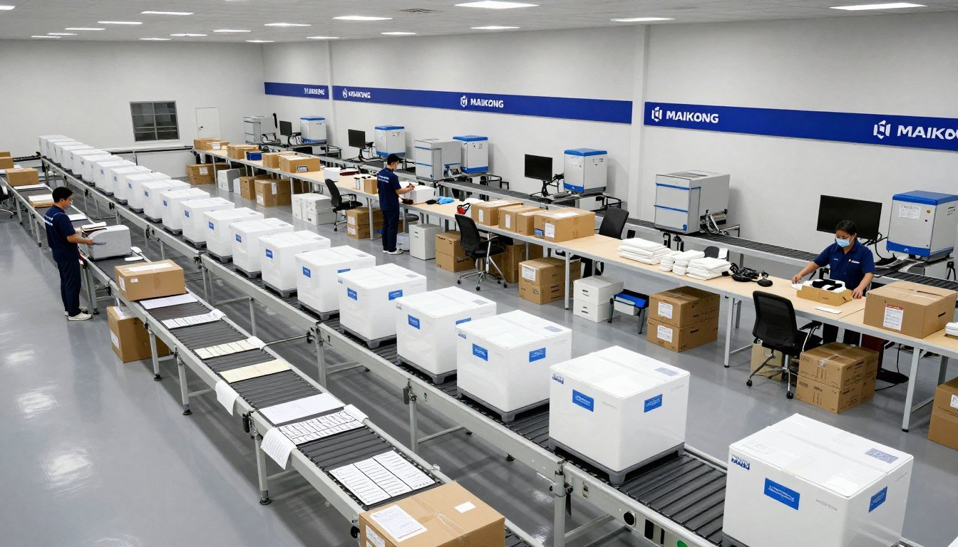 Centro de distribución MAIKONG en Estados Unidos con área de embalaje y envío