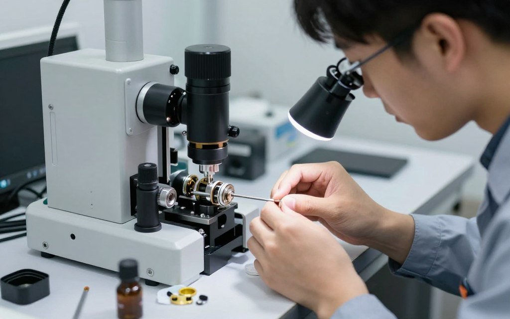 Ensamblaje manual de iriscopio profesional de alta resolución