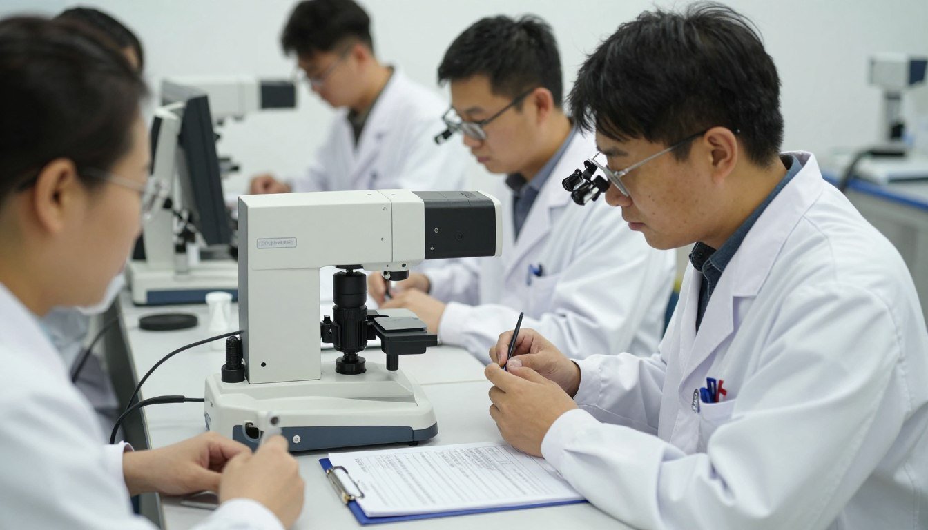 Equipo de control de calidad MAIKONG inspeccionando iriscopio digital