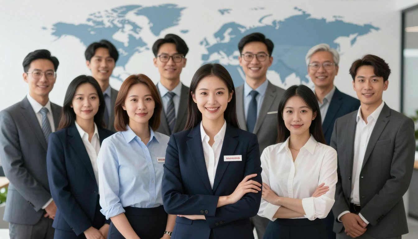 Equipo internacional de MAIKONG incluyendo a Lucy y representantes de diferentes regiones del mundo