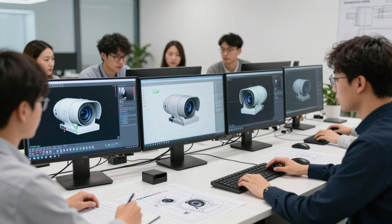 Ingenieros MAIKONG diseñando nuevo modelo de iriscopio en CAD