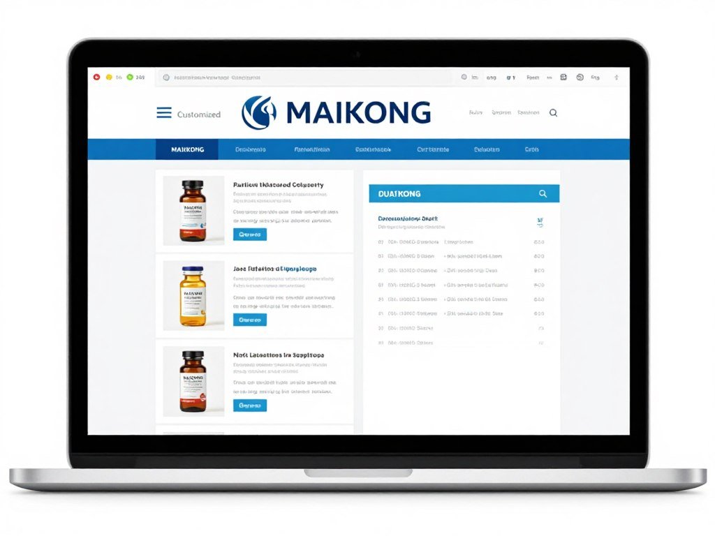 Interfaz de software MAIKONG personalizado mostrando logo de cliente y catálogo de productos integrado