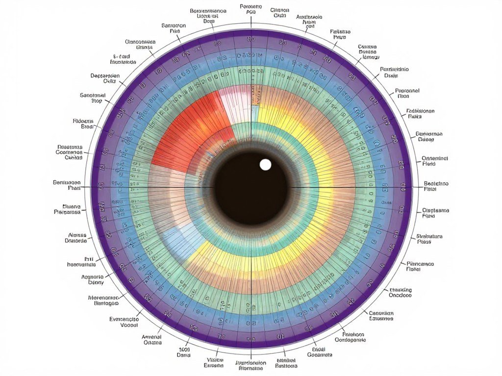 Mapa de iridología mostrando 190 zonas de órganos