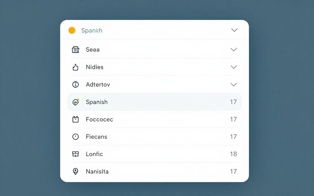 Pantalla del software mostrando opciones de idiomas incluyendo español