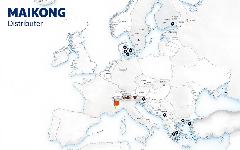 Red de distribuidores MAIKONG en Europa mostrando cobertura geográfica
