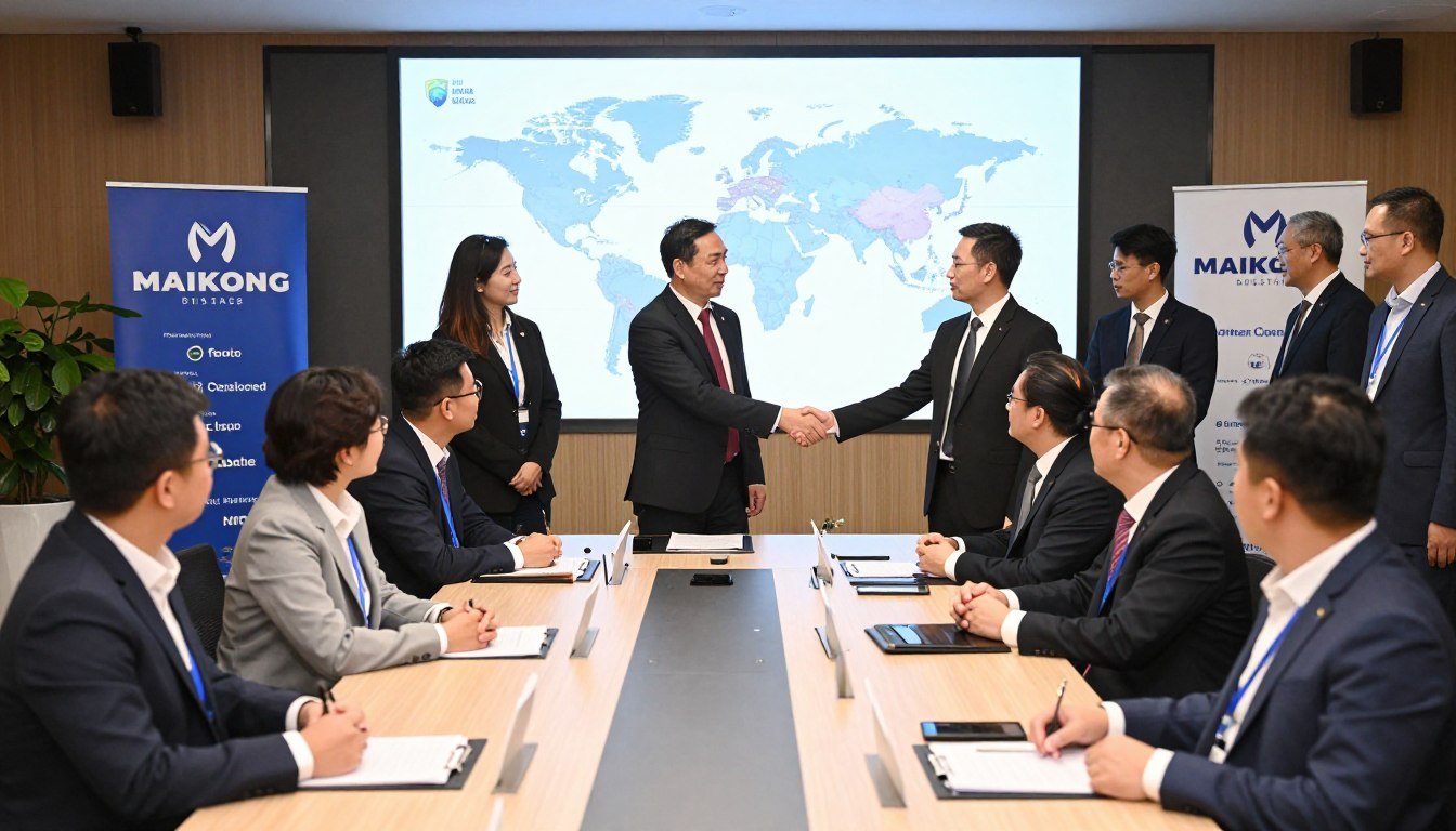 Red global de distribuidores MAIKONG en reunión anual mostrando colaboración internacional