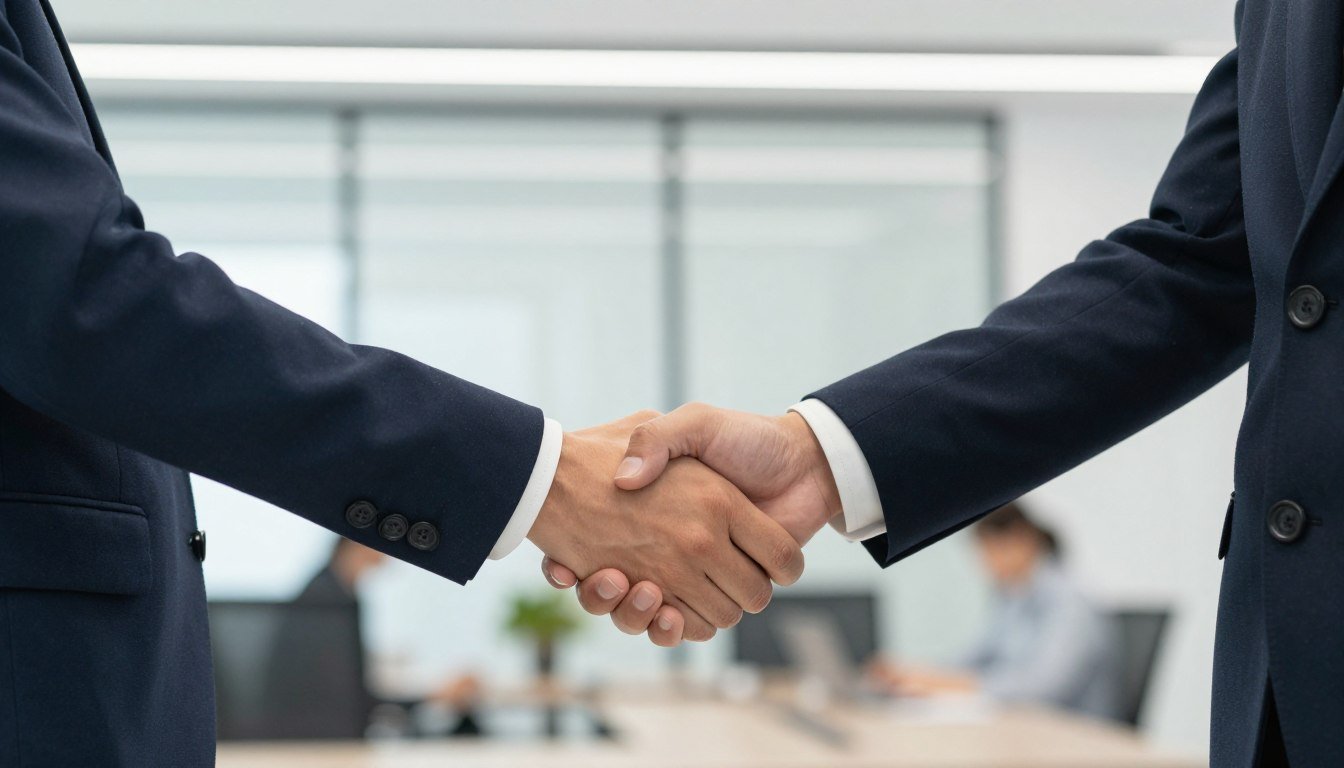 Successful partnership handshake representing MAIKONG cooperation opportunities