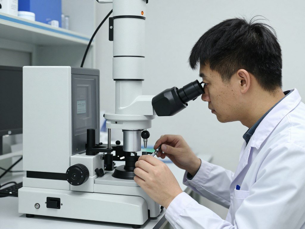 Técnicos MAIKONG realizando control de calidad en iriscopio digital