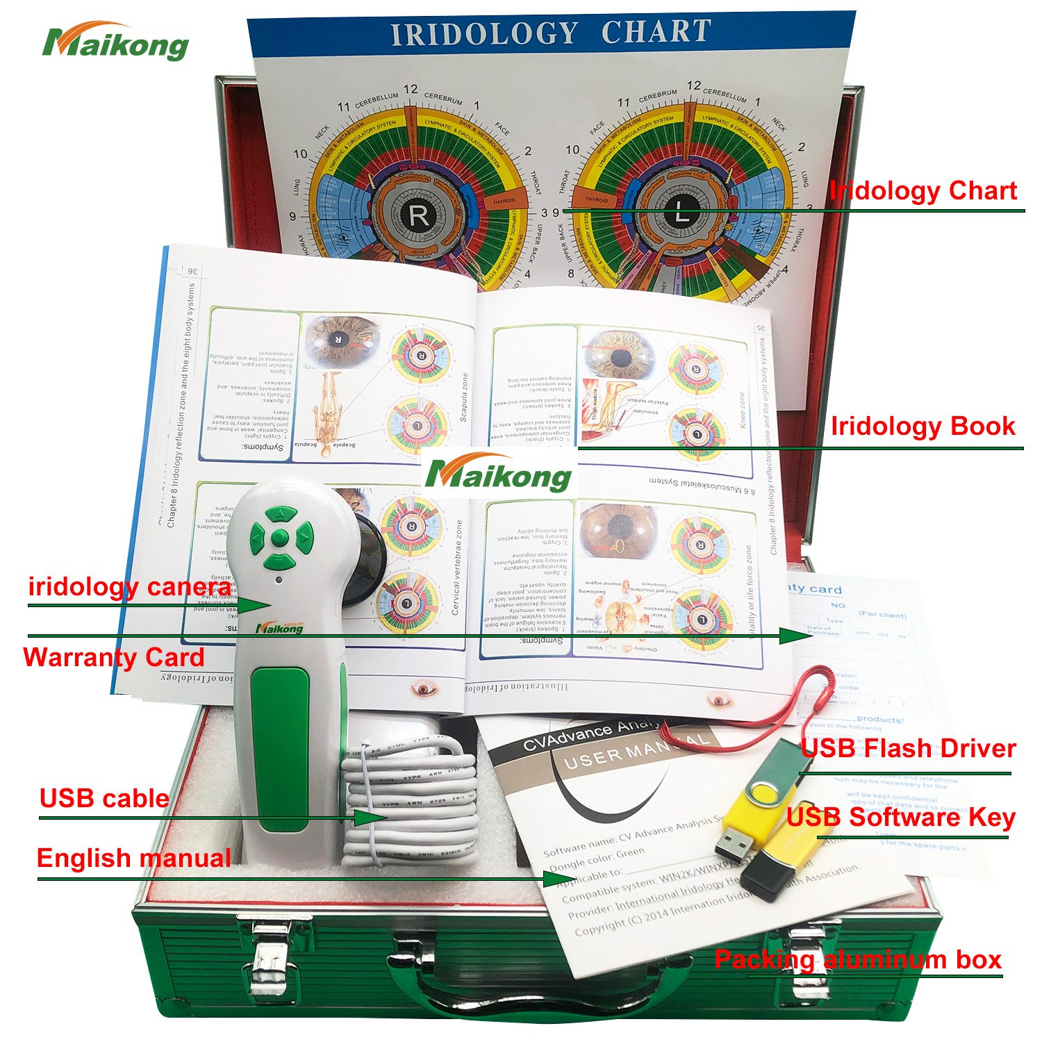 Sistema completo de iridología digital con cámara de alta resolución y software de análisis basado en jensen iridology chart