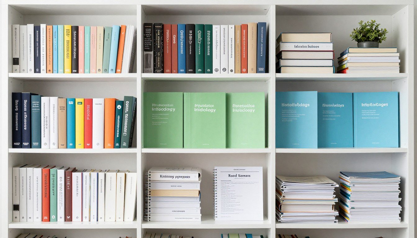 Biblioteca personal de iridología organizada por temas con marcadores de estudio