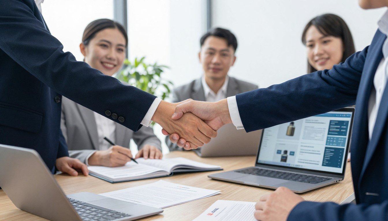 Business handshake representing MAIKONG distributor partnership