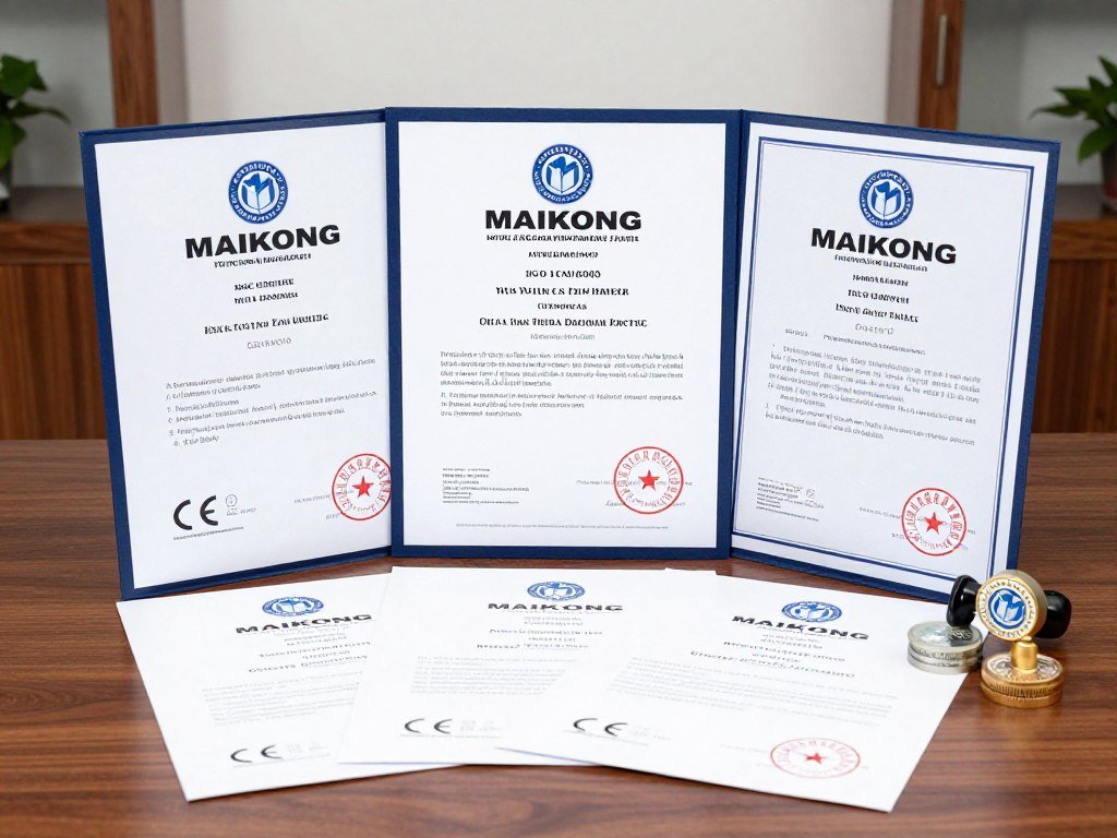 Certificados calidad CE ISO9000 MAIKONG sobre mesa