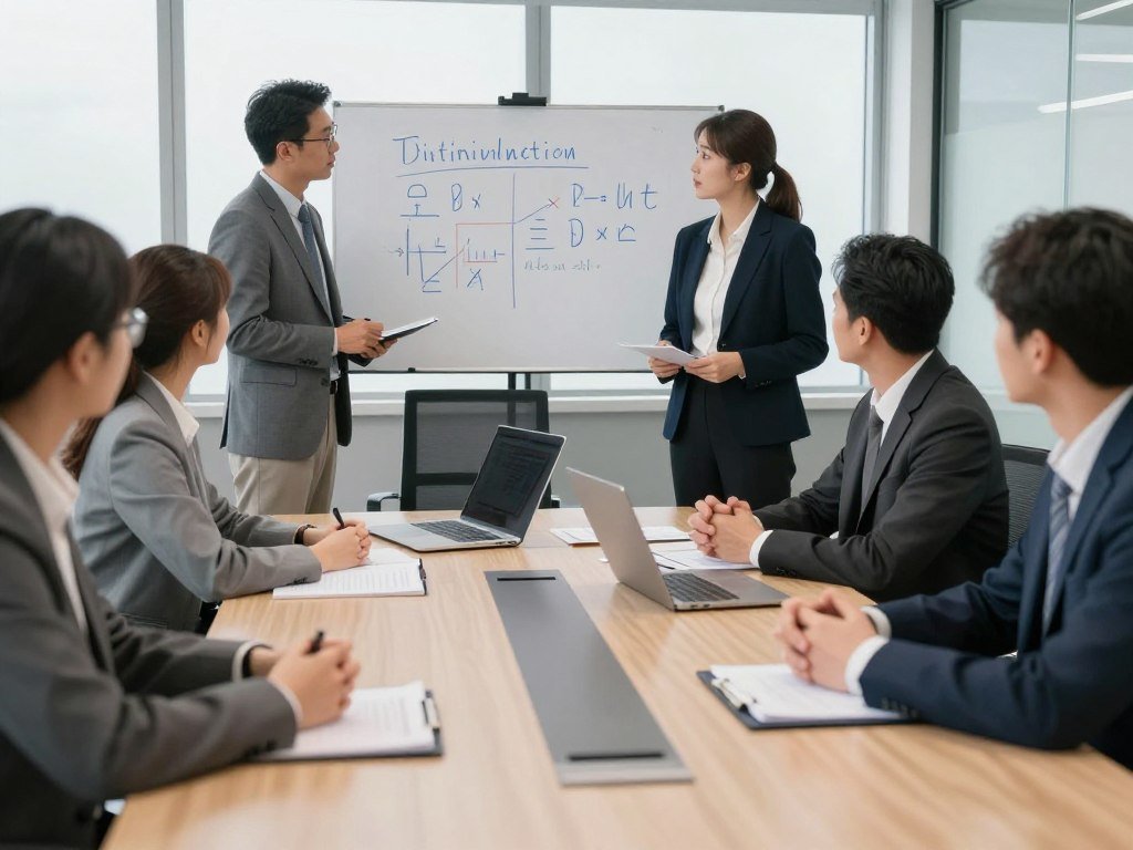 Equipo profesional en reunión de planificación comercial para distribución