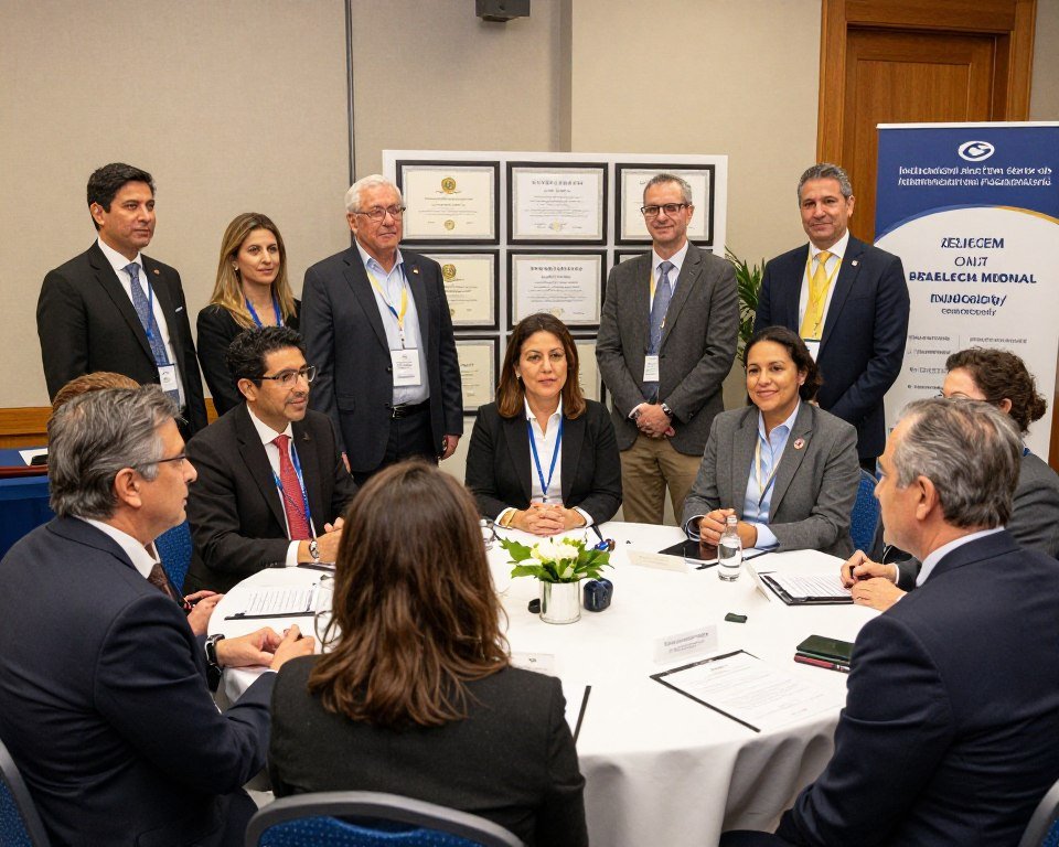 Grupo de profesionales certificados en iridología en conferencia internacional