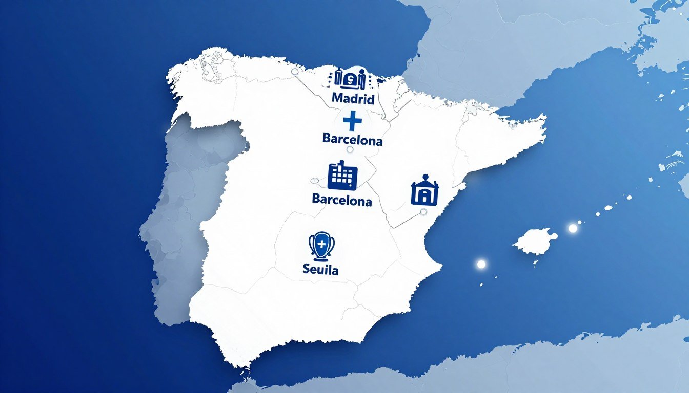 Mapa de España mostrando red de distribución de equipos médicos alternativos y oportunidades comerciales