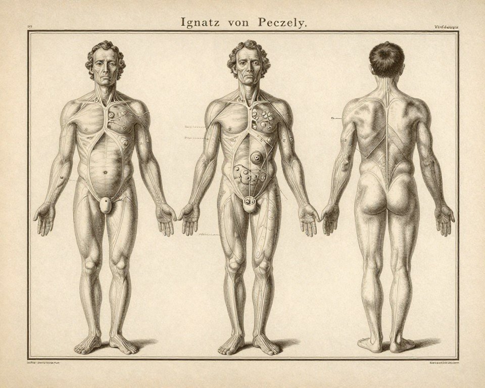 Mapa iridologico vintage historico de Ignatz von Peczely