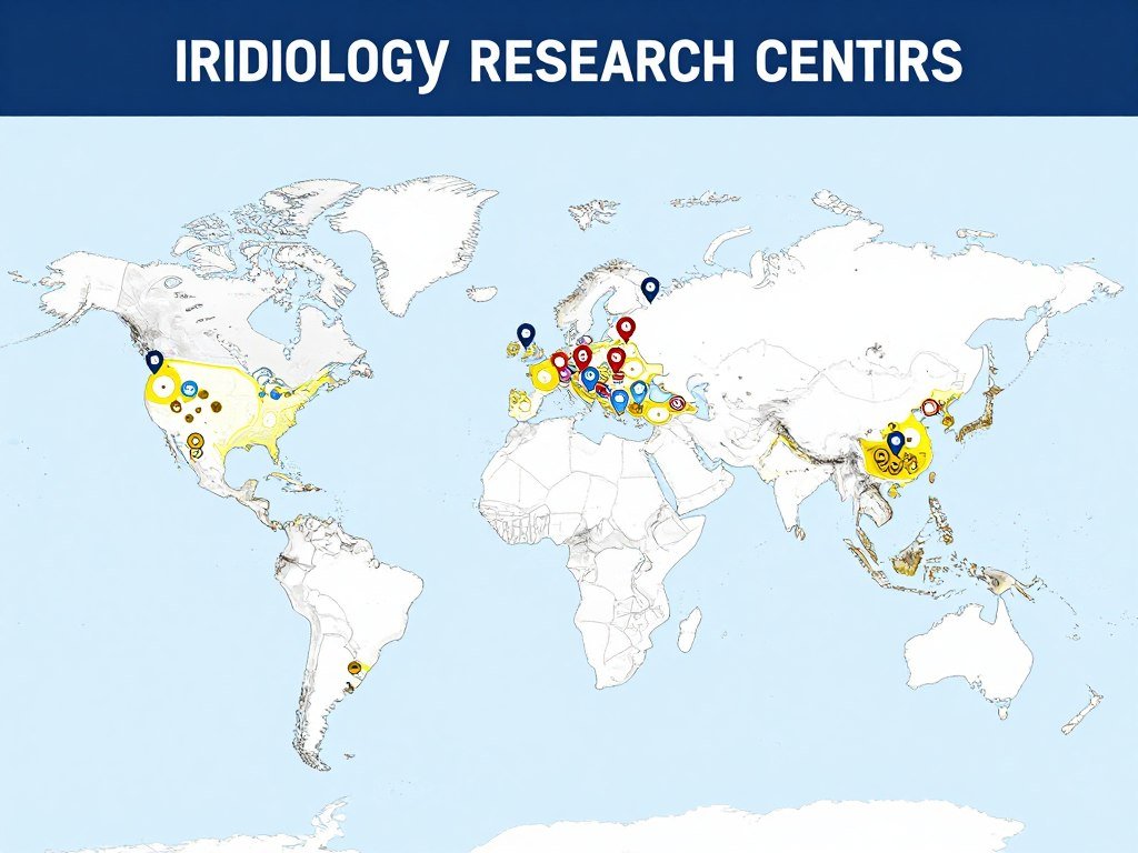 Mapa mundial mostrando centros de investigación en iridología