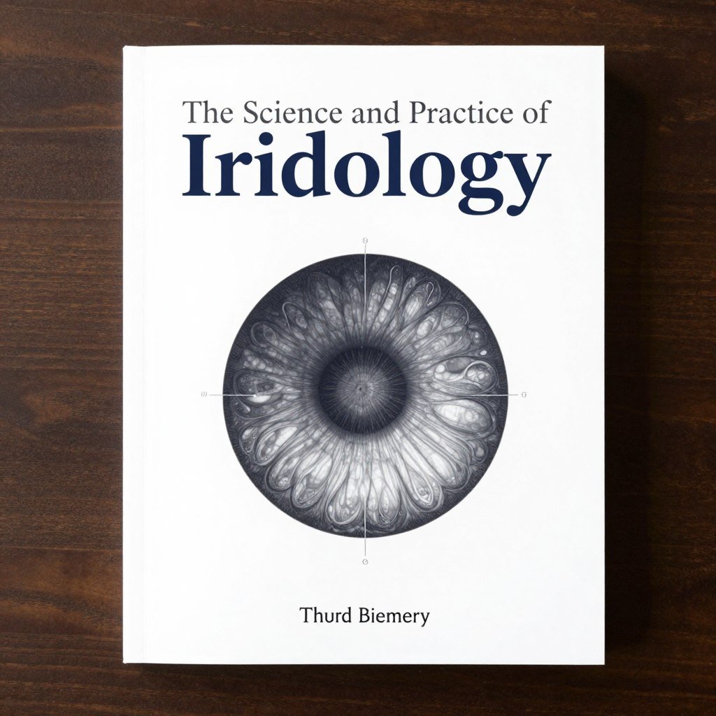 Portada del libro The Science and Practice of Iridology con diagrama iris científico