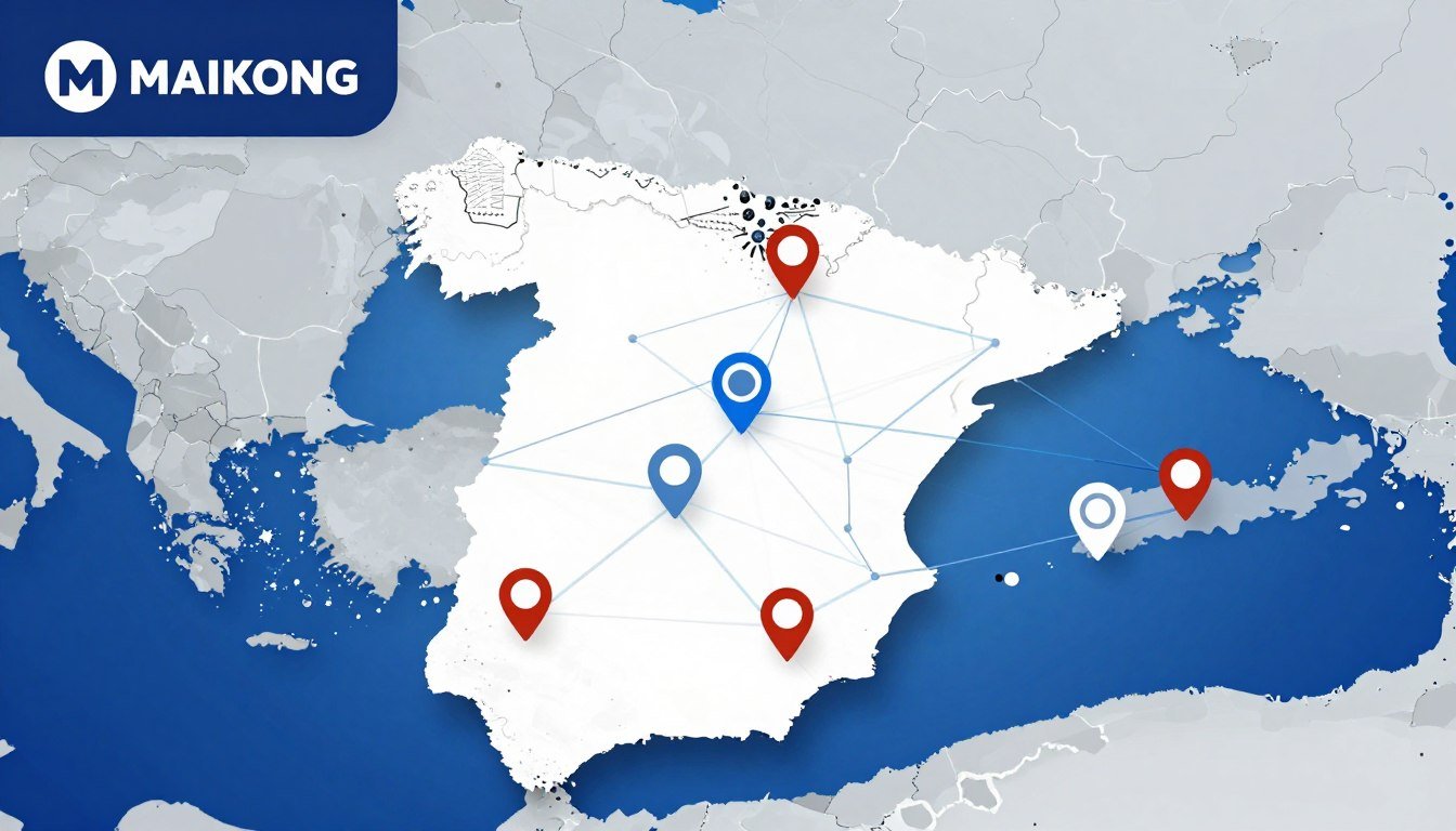 Red de distribuidores MAIKONG en mapa de España con ubicaciones marcadas