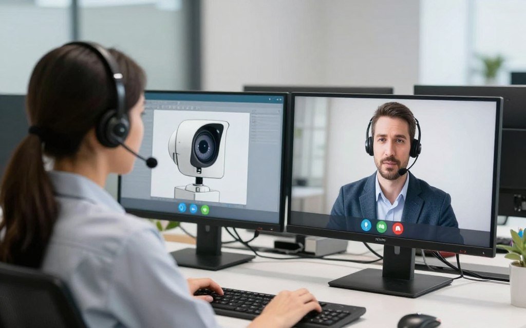 Técnico de soporte MAIKONG asistiendo cliente mediante videollamada