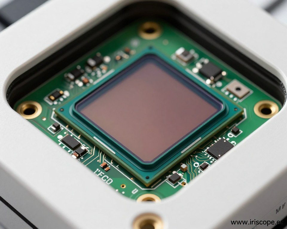Vista detallada del sensor CCD de 12 megapíxeles del iriscopio MAIKONG