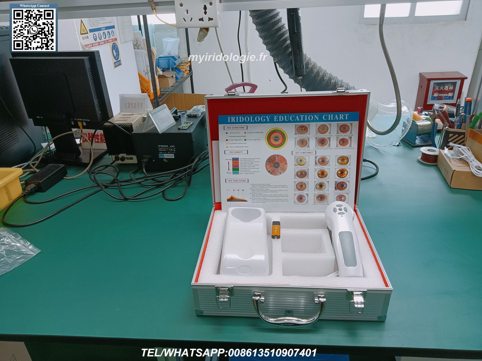 Cámara iridológica digital profesional de MAIKONG capturando imagen de alta resolución del iris