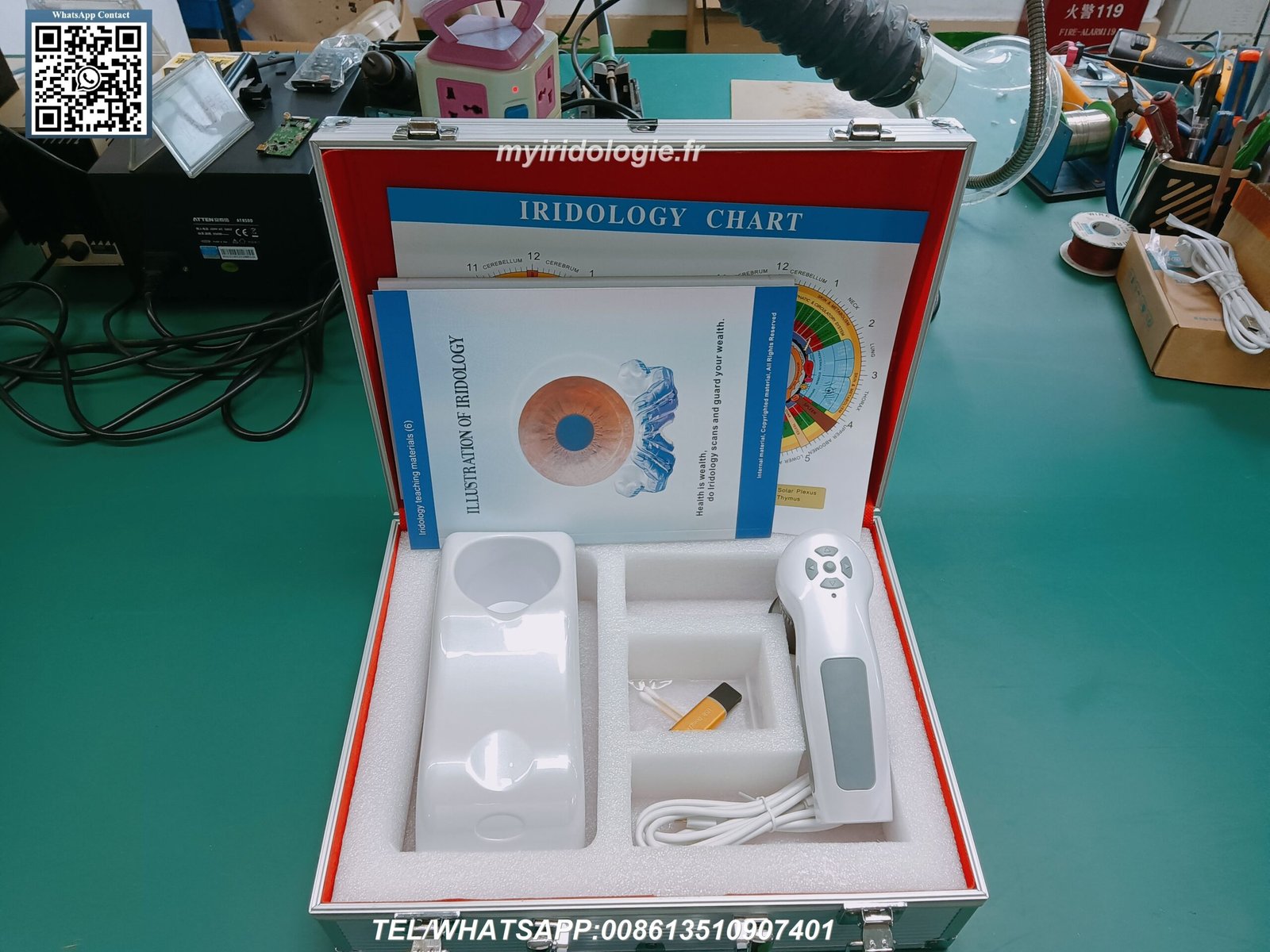 iriscopio profesional MAIKONG de 36 megapixeles con software de análisis en consultorio moderno