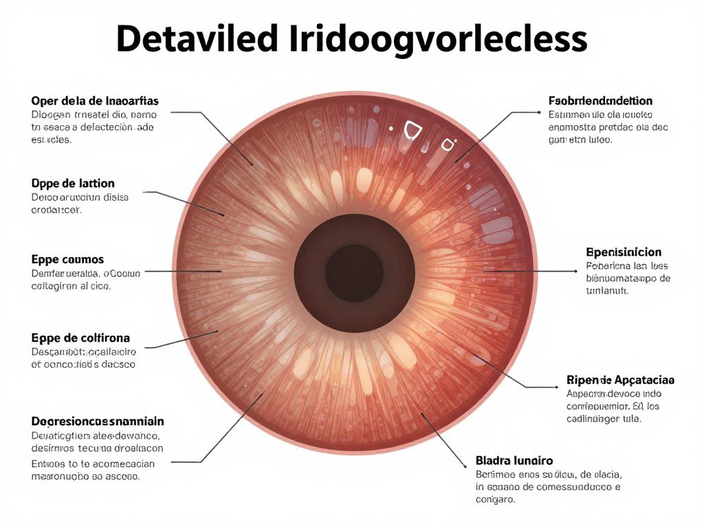 mapa detallado de iridología mostrando zonas del iris y su correspondencia con órganos del cuerpo
