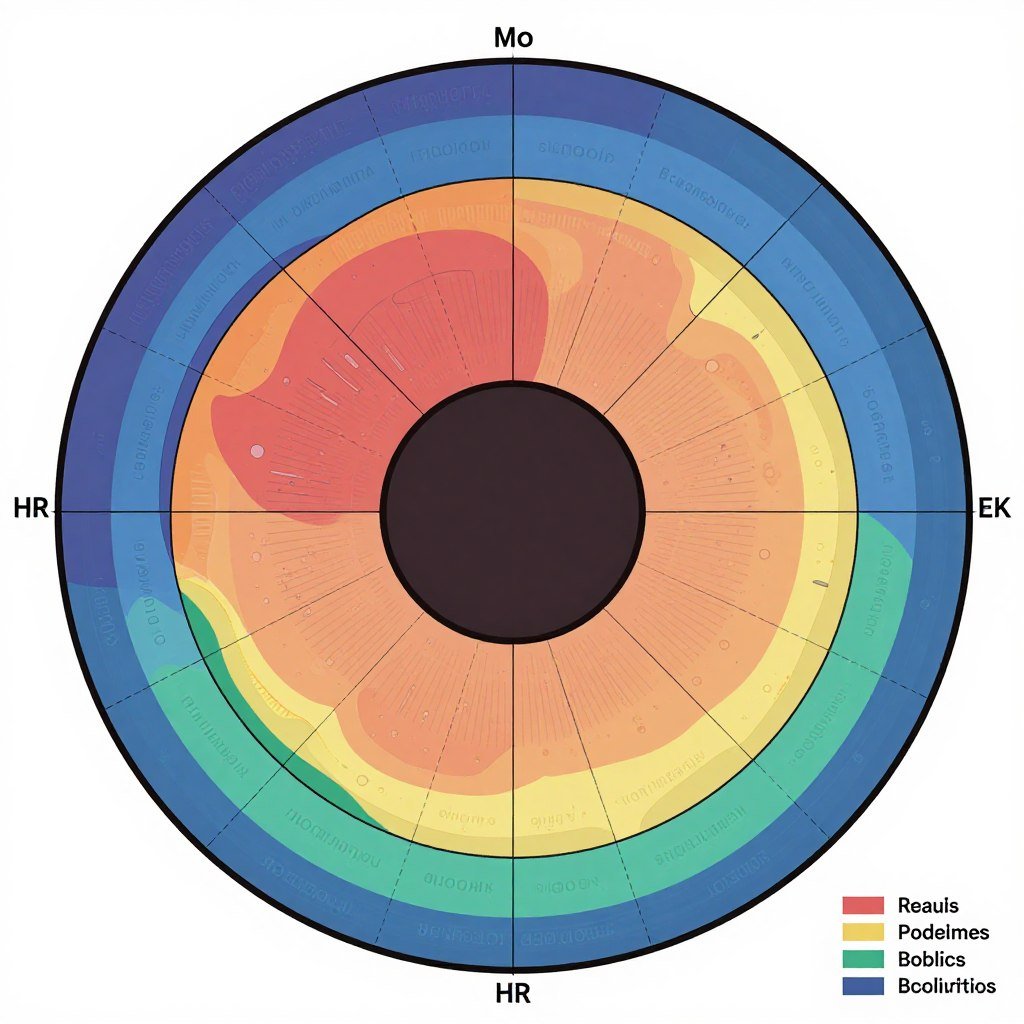 mapa topográfico del iris dividido en zonas con correspondencia de órganos