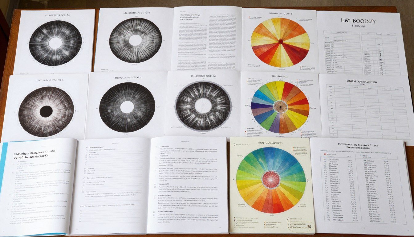 material didáctico de curso de iridología con atlas y guías de estudio