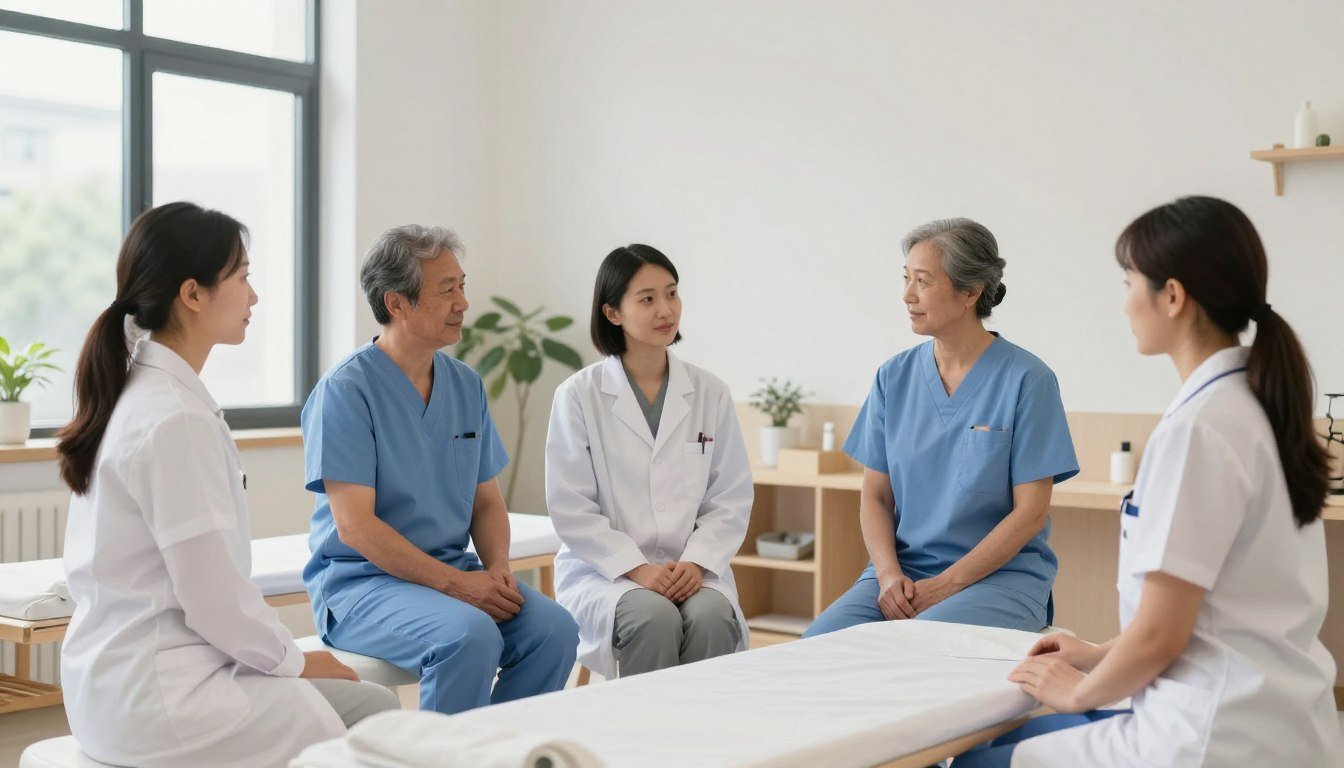 Equipo multidisciplinario de profesionales de salud holística en centro de bienestar