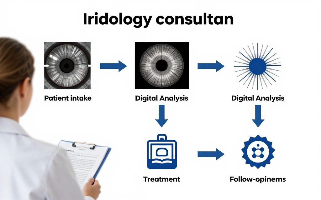 Flujo de trabajo profesional de consulta iridológica