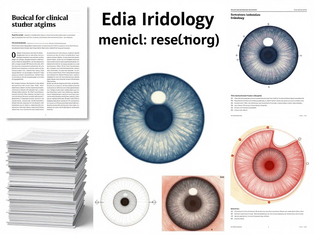 Investigación científica sobre iridología mostrando estudios y evidencia clínica en documentos médicos