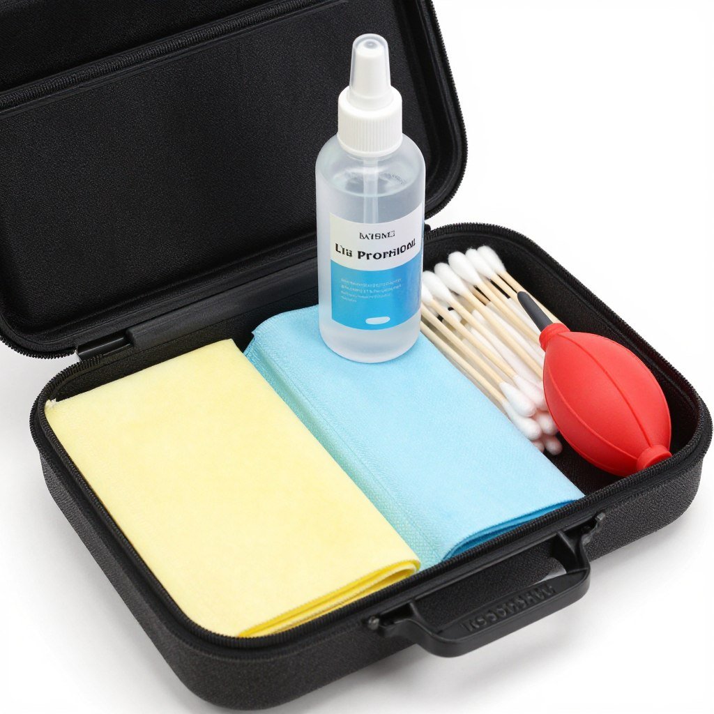 Kit de limpieza profesional para óptica de iriscopio con soluciones y paños especializados