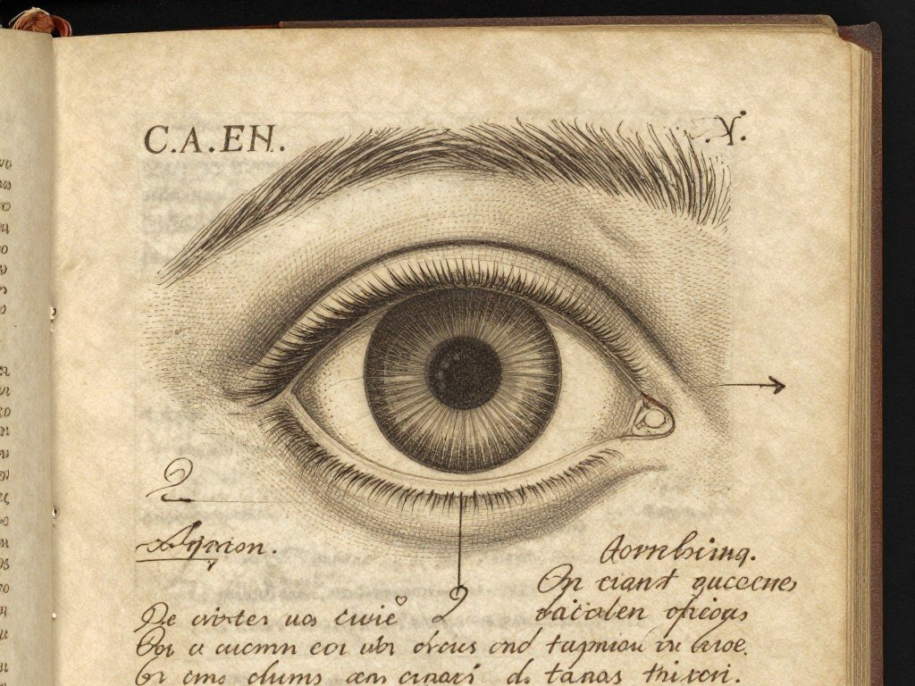 Manuscrito antiguo mostrando diagramas del ojo humano con anotaciones