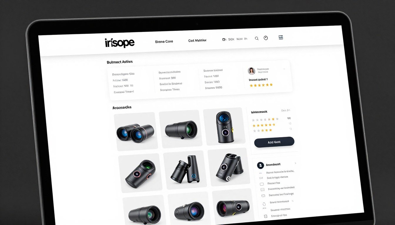 Página de producto de iriscopio en marketplace online mostrando especificaciones y opiniones de clientes