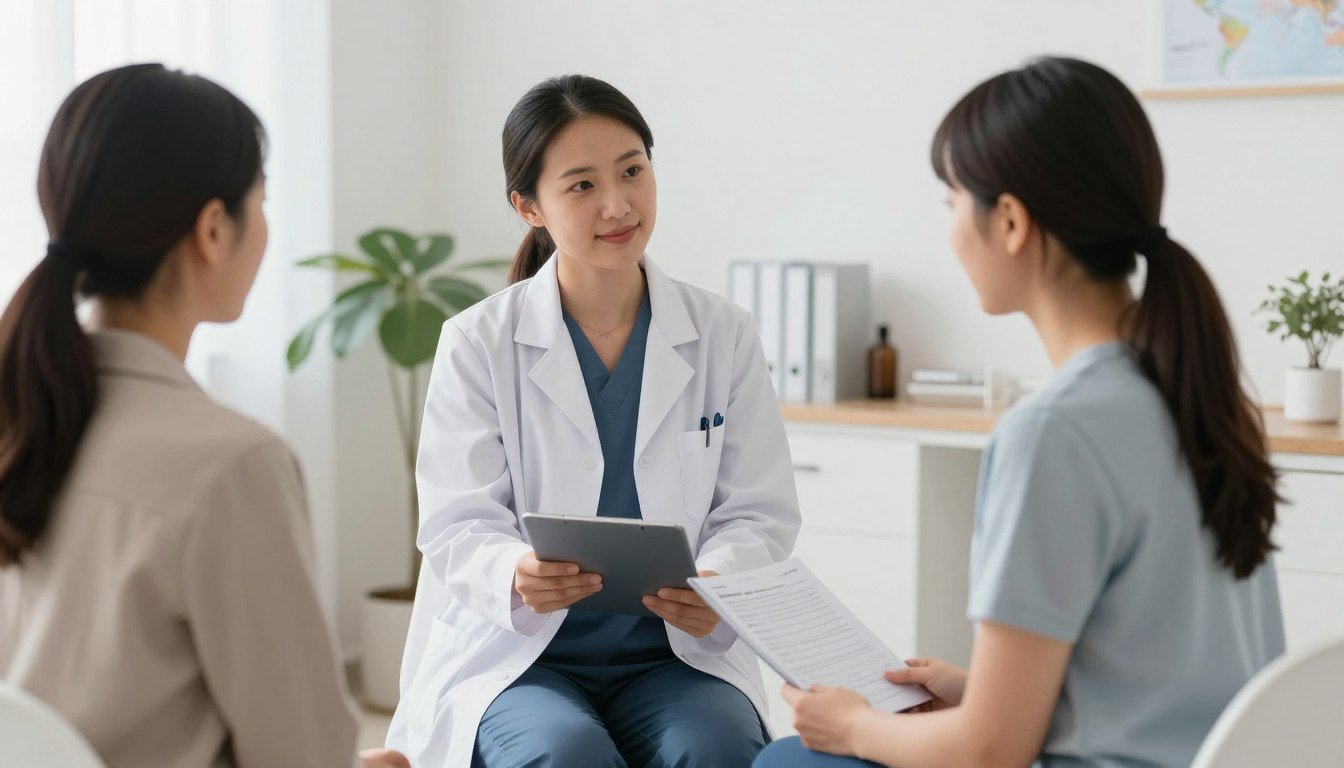 Profesional de salud integrativa combinando análisis iridológico con otras técnicas en consulta holística moderna