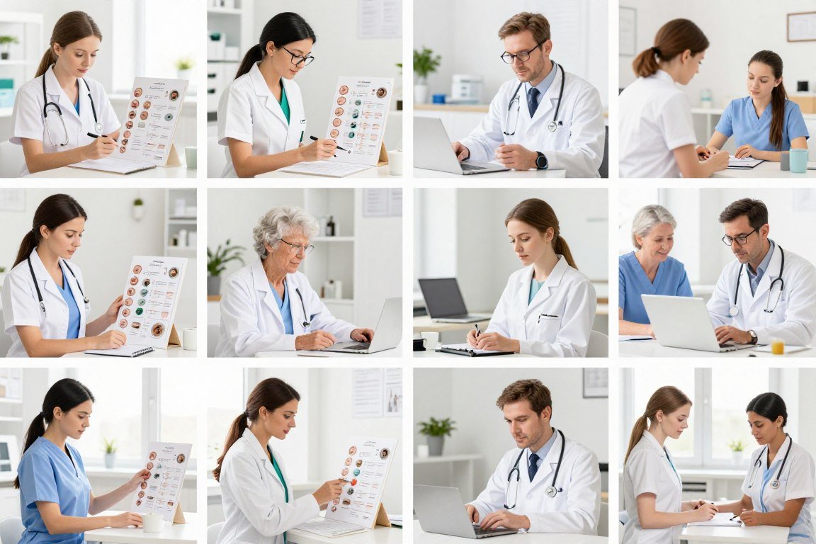 Diferentes profesionales de salud utilizando charts iridology Diferentes profesionales de salud utilizando charts iridology