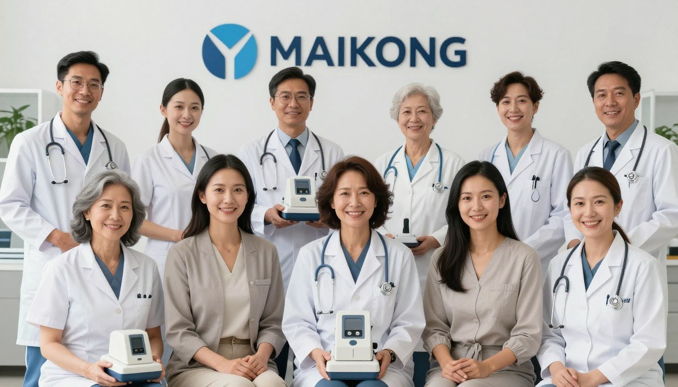 Equipo MAIKONG y profesionales satisfechos usando cartas iridológicas integradas