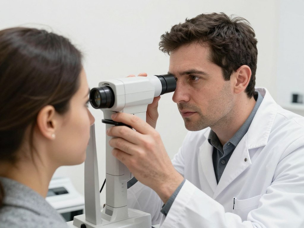 Iridólogo profesional examinando paciente en Las Palmas Iridólogo profesional examinando paciente en Las Palmas