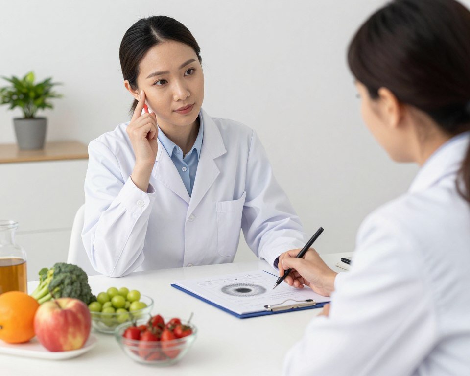 Nutricionista ofreciendo recomendaciones basadas en análisis Nutricionista ofreciendo recomendaciones basadas en análisis